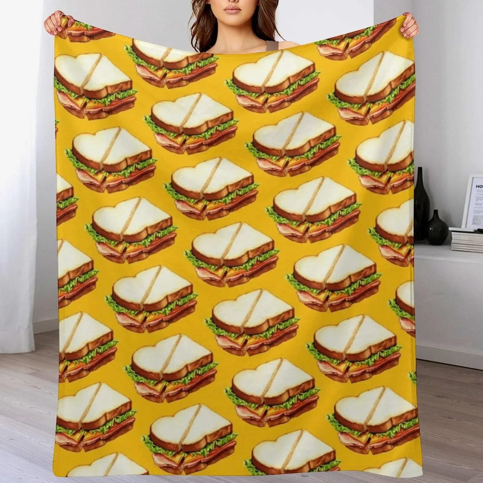

Ham Sandwich Pattern Throw Blanket Custom Thermal Polar Cute Plaid Blankets