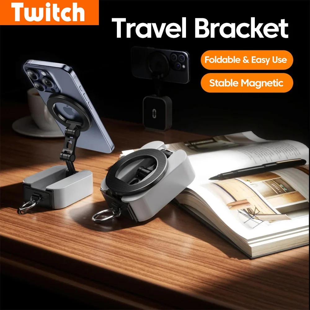 

Foldable Dual Magnetic Bracket 360° Rotating Travel Stand Portable Lazy Desk Phone Holder For iPhone 15 16 17 Phone iPad Tablet