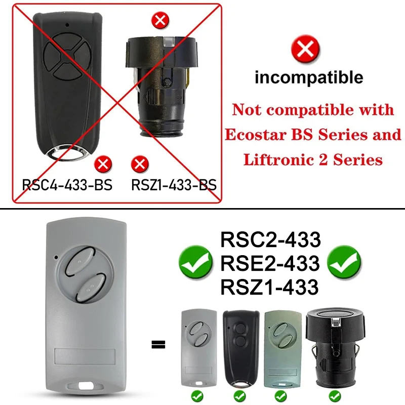 Newest Garage Door Opener ECOSTAR RSC2 RSE2 RSZ1 433 MHz Remote Control ECOSTAR RSC2-433 RSC2-433 RSZ1-433 Electric Gate KeyFob