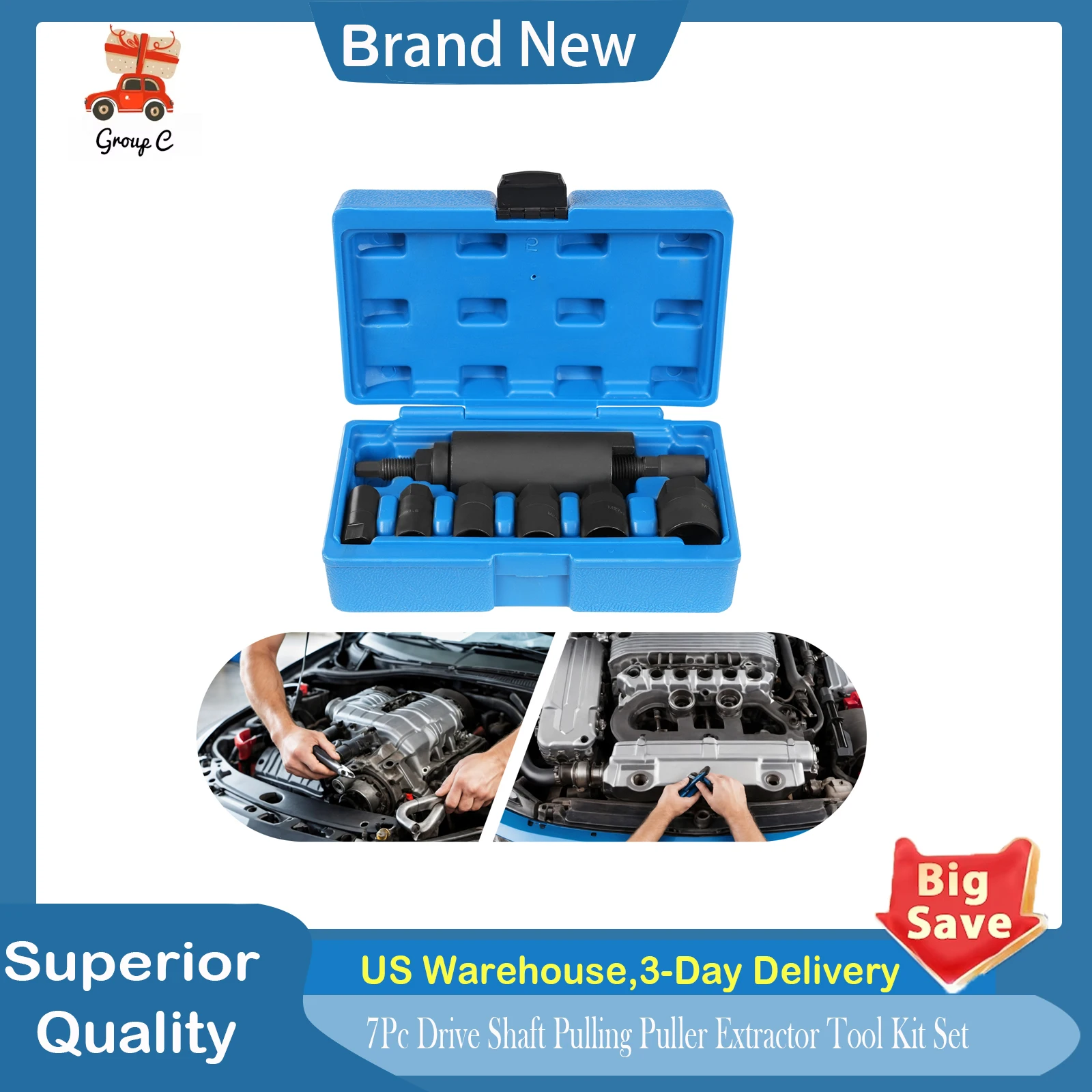 

7Pc Drive Shaft Pulling Puller Extractor Tool Kit Set, XC9032 Bearing Removal Tool for Automotive Transmission, Gearbox Repair