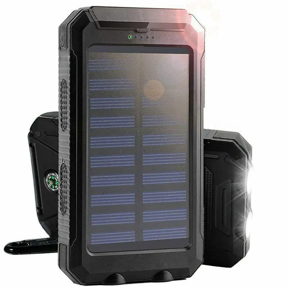 Solar Panel Dual USB Power Bank Case SOS Light Flashing Light Compass Bank Power Case External Box Mobile Phone Fast Charger