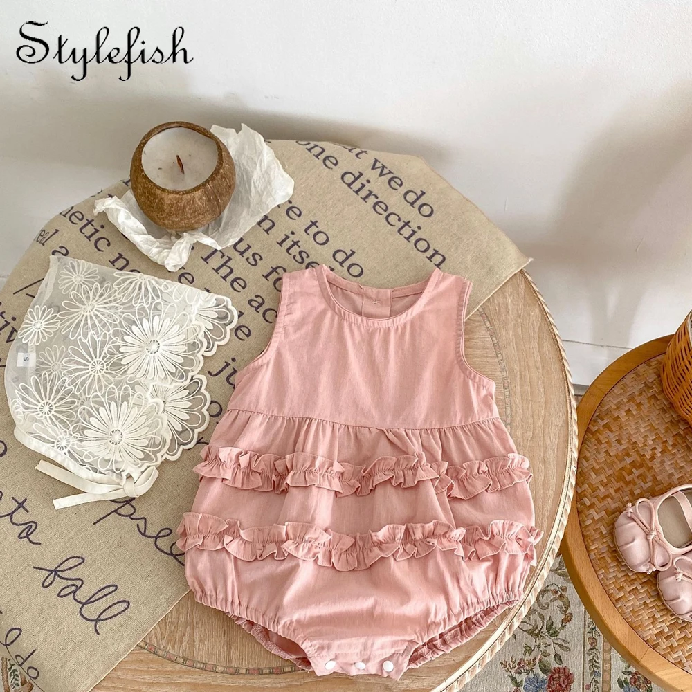 

Summer New 0-2 Year Old Baby Clothing for Girls Sleeveless Pure Cotton Auricular Edge Wrapped Fart Coat Baby Clothing