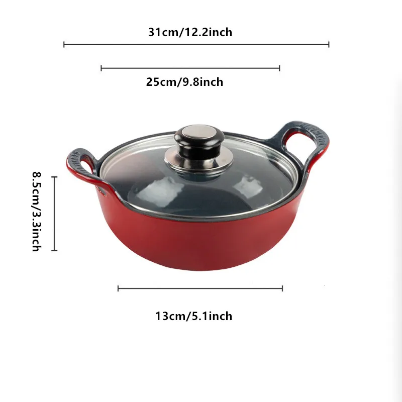 Imagem -03 - Prato Baltim de Ferro Fundido Esmaltado de 25cm com Alça de Laço qt Caçarola Pré-temperada Prato Pesado Holandês Forno Utensílio de Cozinha Panela