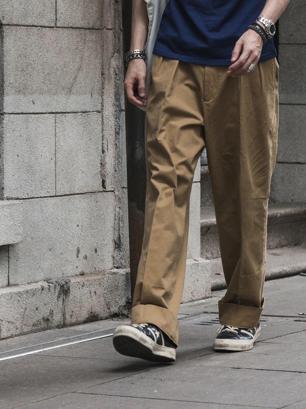 

Non Sto Casual Khaki Pants Men Women High Waist Wide Leg Straight Leg Bubble Pants Two Pleats Loose Fit Leisure Trousers