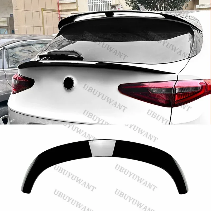 For Alfa Romeo Stelvio 2017+ Top Tail Wing & Middle Tail Wing Car Rear Spoiler Splitter Glossy Black Rear Trunk Lip Cap Wing