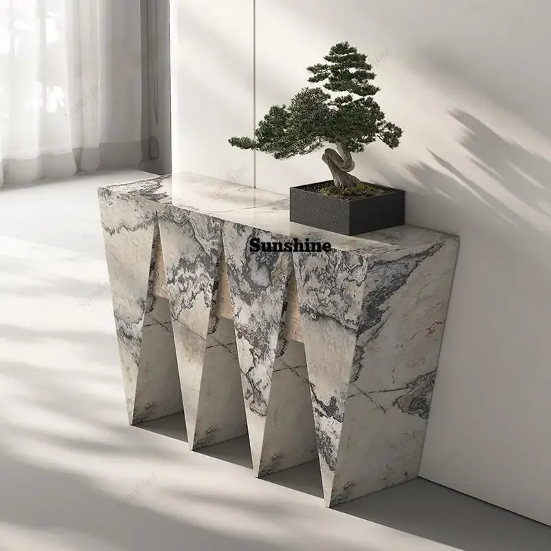 Italian Luxury Stone Console Table, Original Design Entryway Cabinet with Open Storage, Scratch Resistant&Sturdy, Customize  FT
