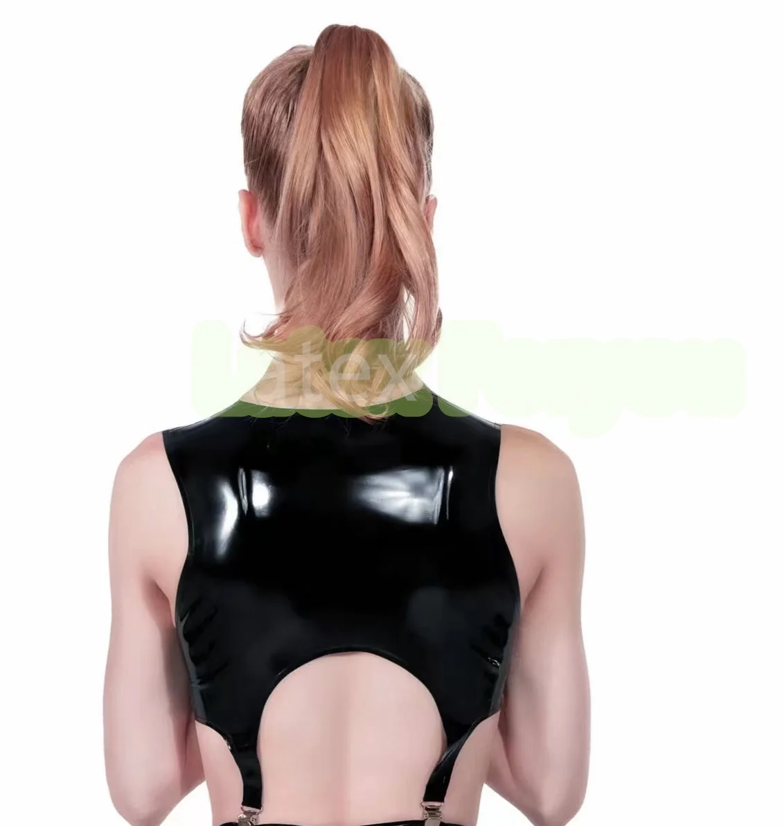 

Сексуальный стильный фетиш-латексный топ из 100% натурального латекса с подвязками, жилет без рукавов Gummi, резиновая облегающая майка, латексное женское белье