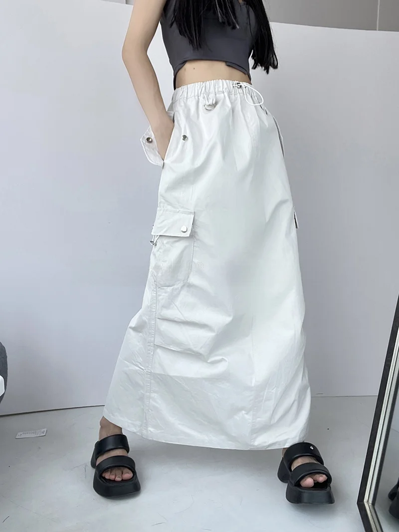 Bella Coola Spicy Tailored Low Waist Drawstring Pocket Details Fashionable Workwear Midi Skirt High Waist A-Line Silhouette