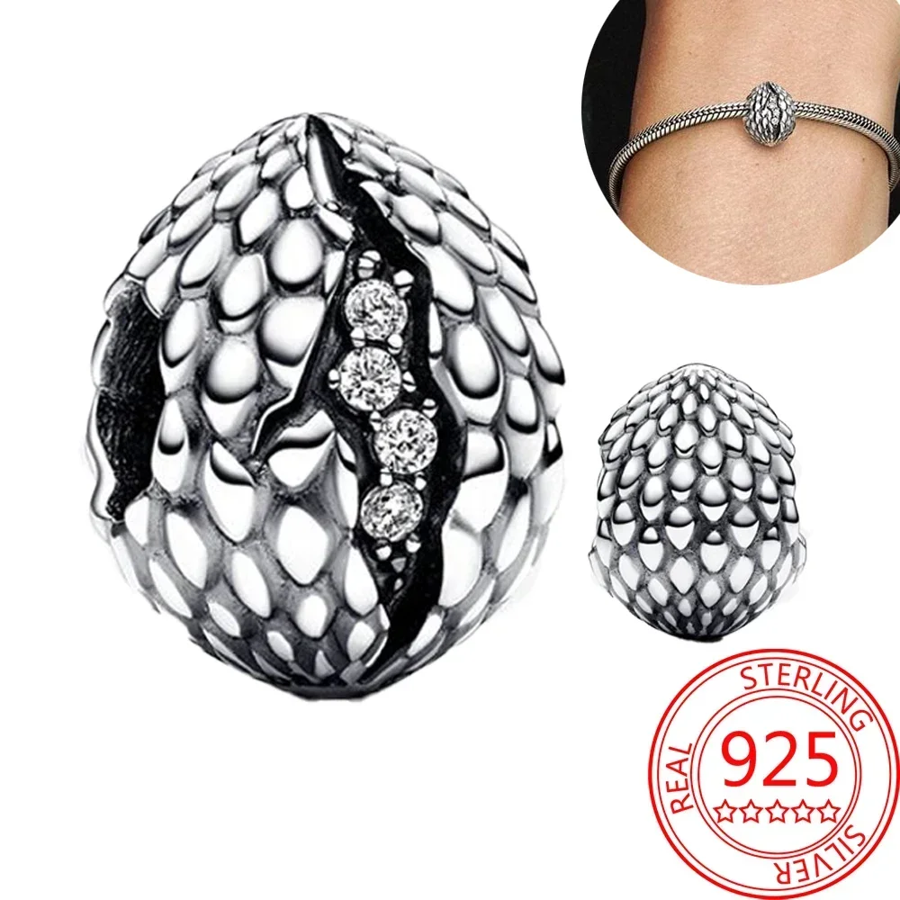 Game Series 925 Sterling Silver Dragon Egg Shaped Beads&Dragon Ring Fit DIY Bracelet Necklaces Accessories