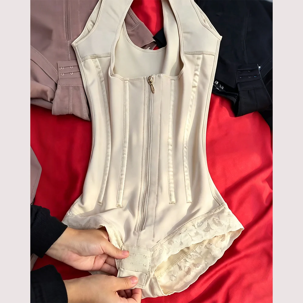 Open Bust Shapewear Bodysuit With Front Zipper & Crotch Hooks Easy On Off Tummy Control Butt Lifting Body Shaper For Daily Wear