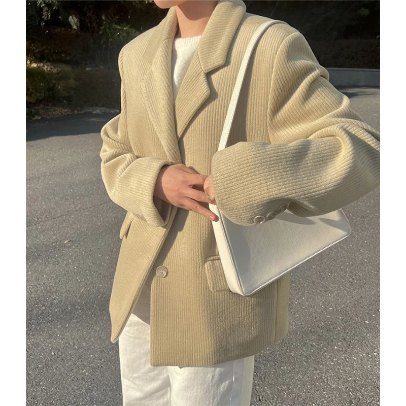 MEXZT Vintage Corduroy Blazer Women Elegant Black Suit Jacket Korean Single Breasted Coat Winter Ladies Casual Outerwears New
