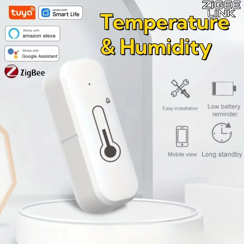 Zigbee Temperature Humidity Sensor,With Remote Monitor&APP Notification Alert,High Precision Indoor Thermometer Work with Alexa