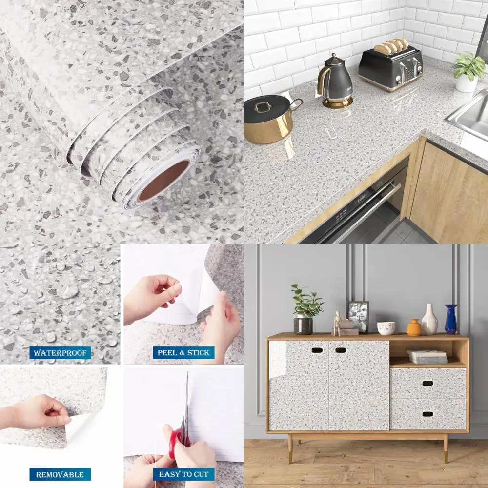 กระดาษติดผนังลายหินแกรนิต กันน้ำ แบบมีกาวในตัว สำหรับเคาน์เตอร์ครัว ขนาด 36 x 200 ซม. แบบลอกและติด