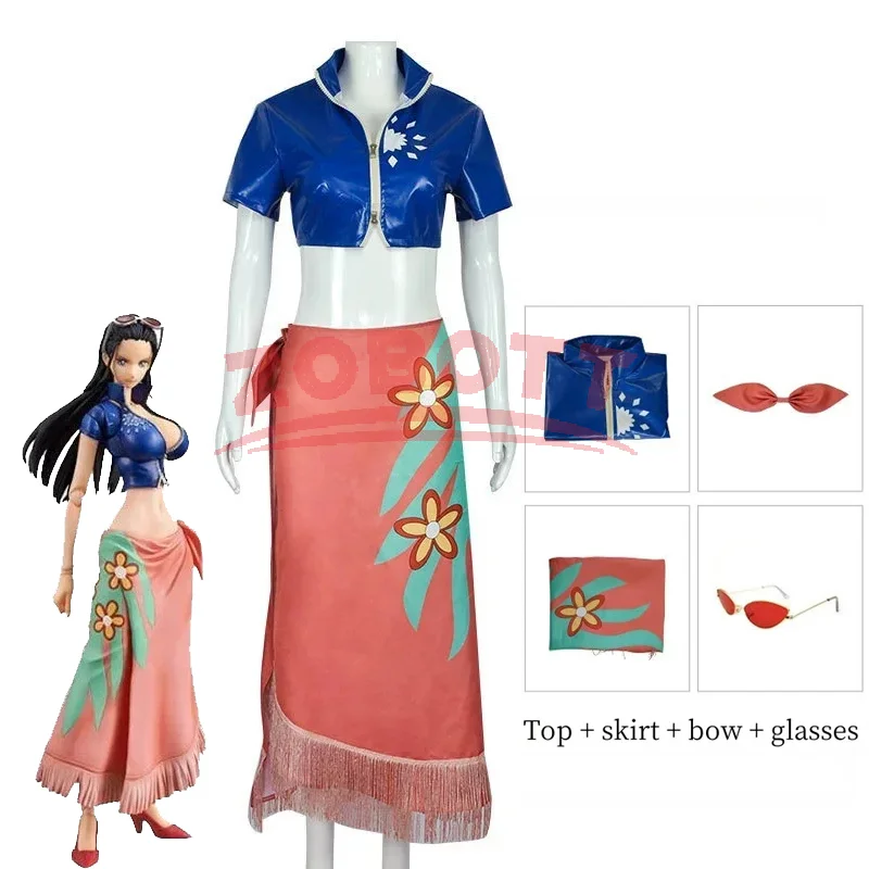 Anime Cosplay Kostüm Kleid Outfits Nico Robin Cosplay Kostüm Brille Party Anzug Kostüme für Halloween Karneval Anzug