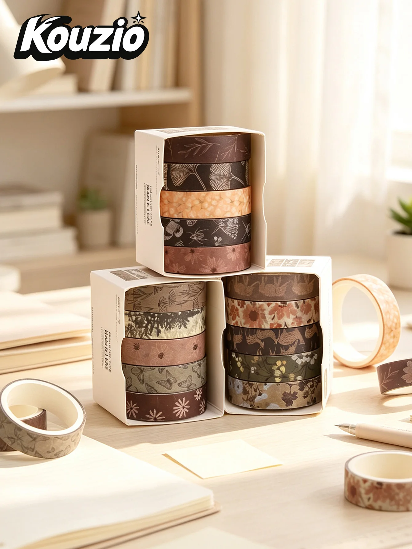 5rolls/Box Leaf Pattern Washi Tape Autumn Washi Tape Scrapbooking Stationery Masking Tapes Art Supplies Gift Sticker Washi Tape