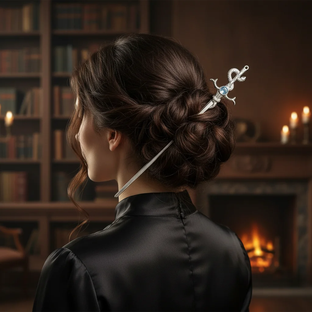 Neue chinesische Schlangenförmige Haarnadel mit Mondsteinen, modische Metall-Hanfu-Haarnadel, Haarstäbchen, Kopfschmuck, Haar-Accessoires, Geschenk – Detail 8