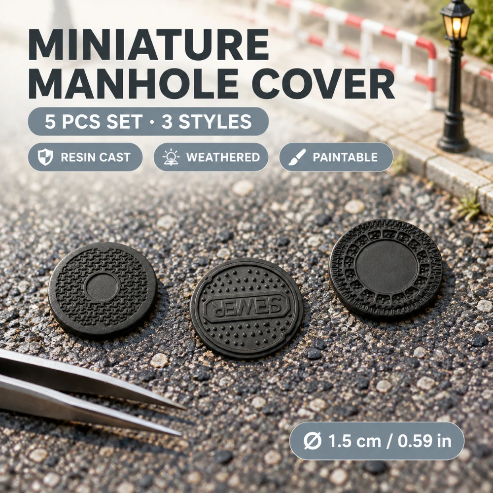 Miniature Manhole Cover Model 1:64 Resin Diorama Accessories Weathered Street Scene Props for Model Railway Train Layout 5PCS