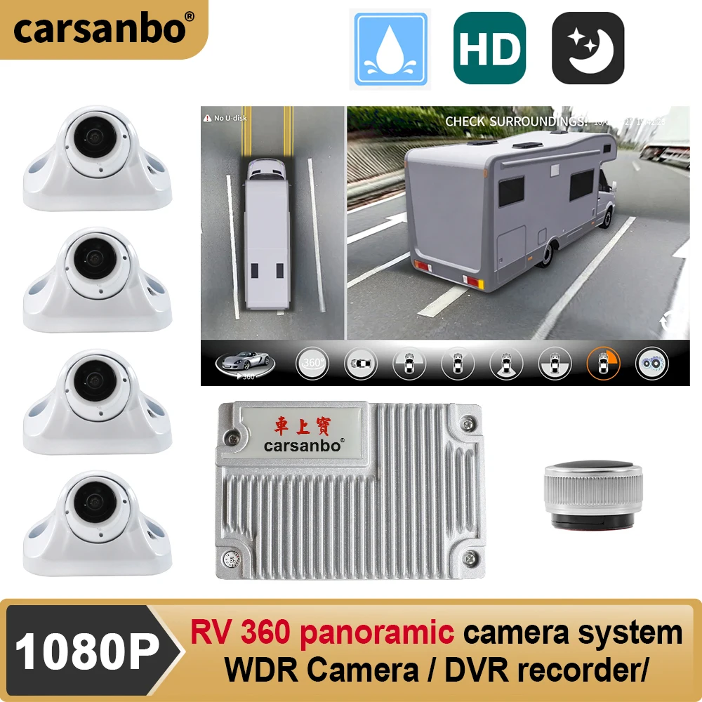 Carsanbo RV 360 Surround View System Bird Eye View Camera System 24 Hours Parking Monitoring 4Pcs AHD 1080P Cameras