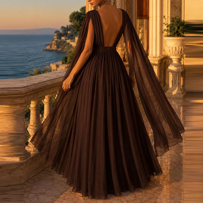 Autumn Slit Long Sleeve Maxi Dresses Luxury Deep V Neck Hollow Party Dress Women Casual Solid High Waist Mesh Pleated Long Dress