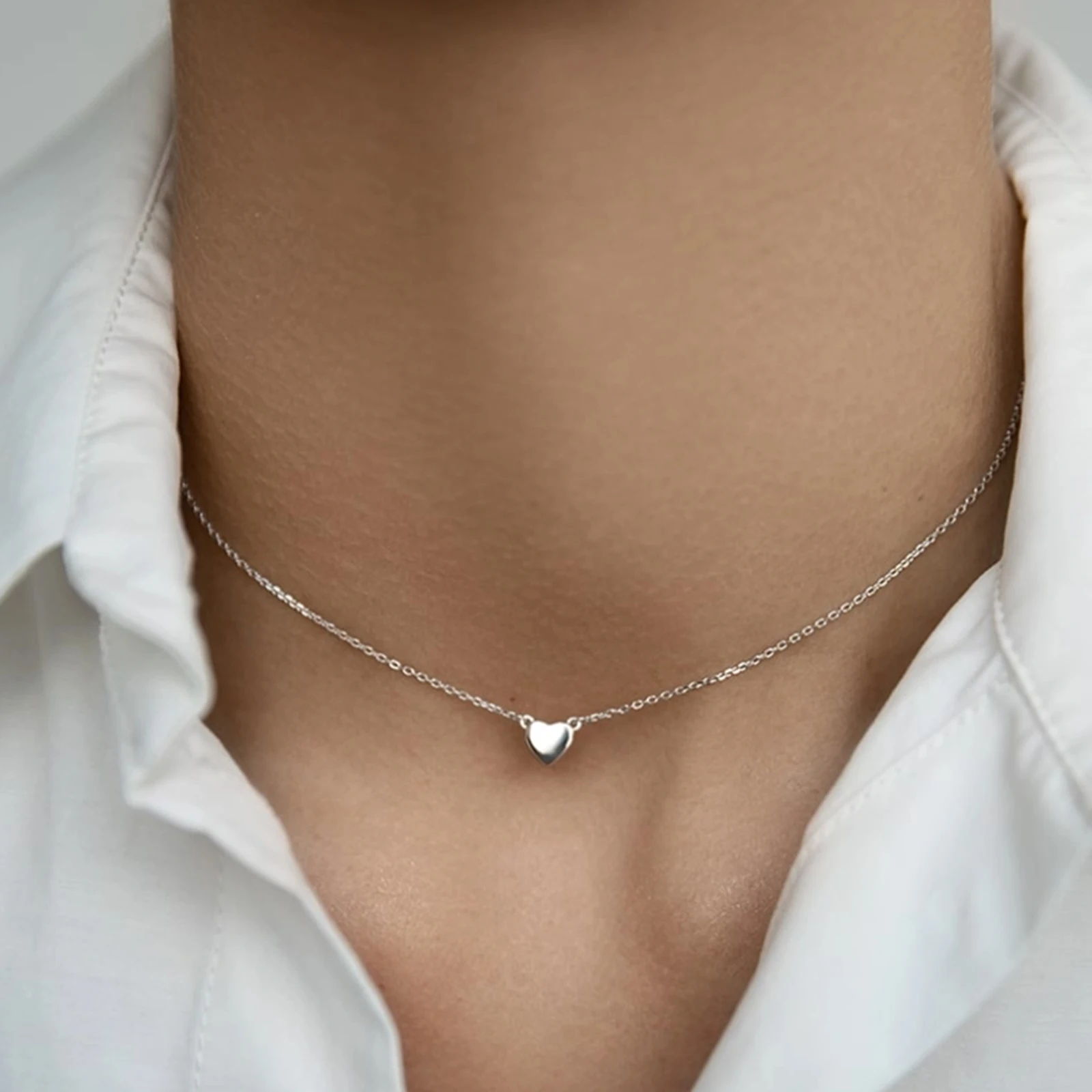 ANDYWEN-collar con colgante de corazón liso para mujer, de Plata de Ley 925, dorado, gargantilla de cadena, joyería fina definida para boda 2023