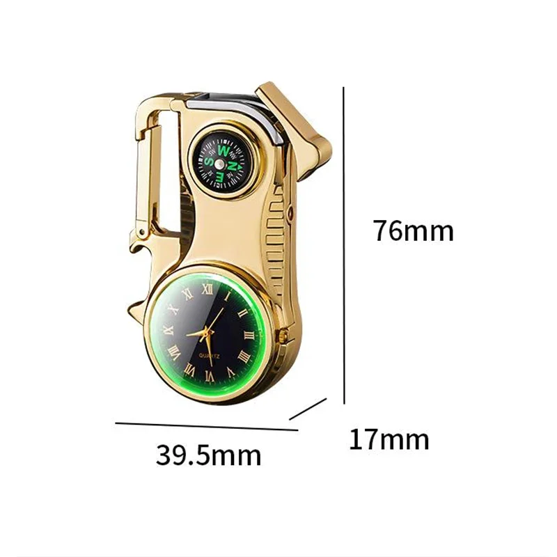 Multifunctional Compass Bottle Opener Keychain Watch Windproof Red Flame Inflatable Lighter Outdoor Portable Survival Tool