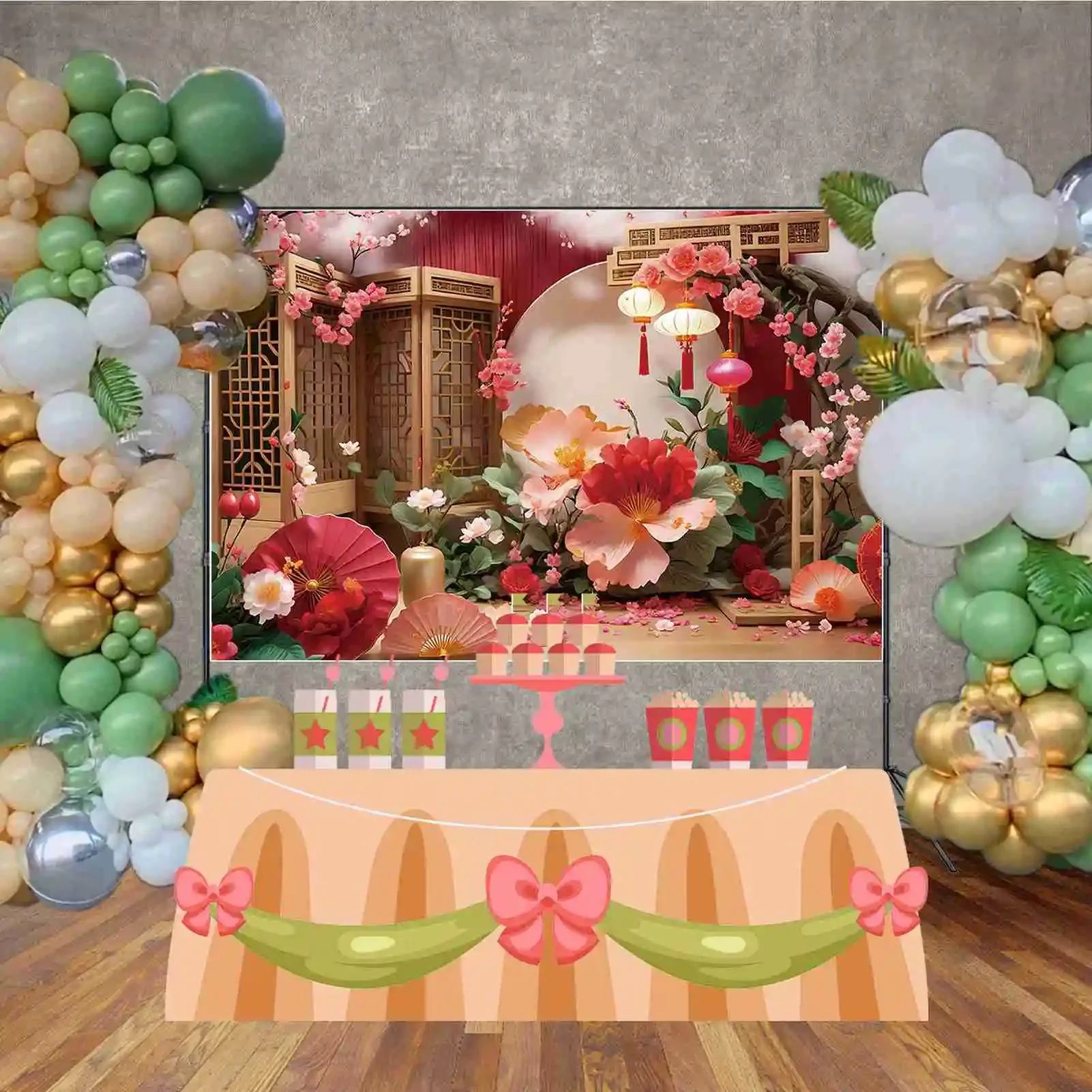 MOON.QG Chinese Spring Festival Photography Background Paper Flowers Cloud Plum Biossom Photocall Backdrop Children Photo Studio