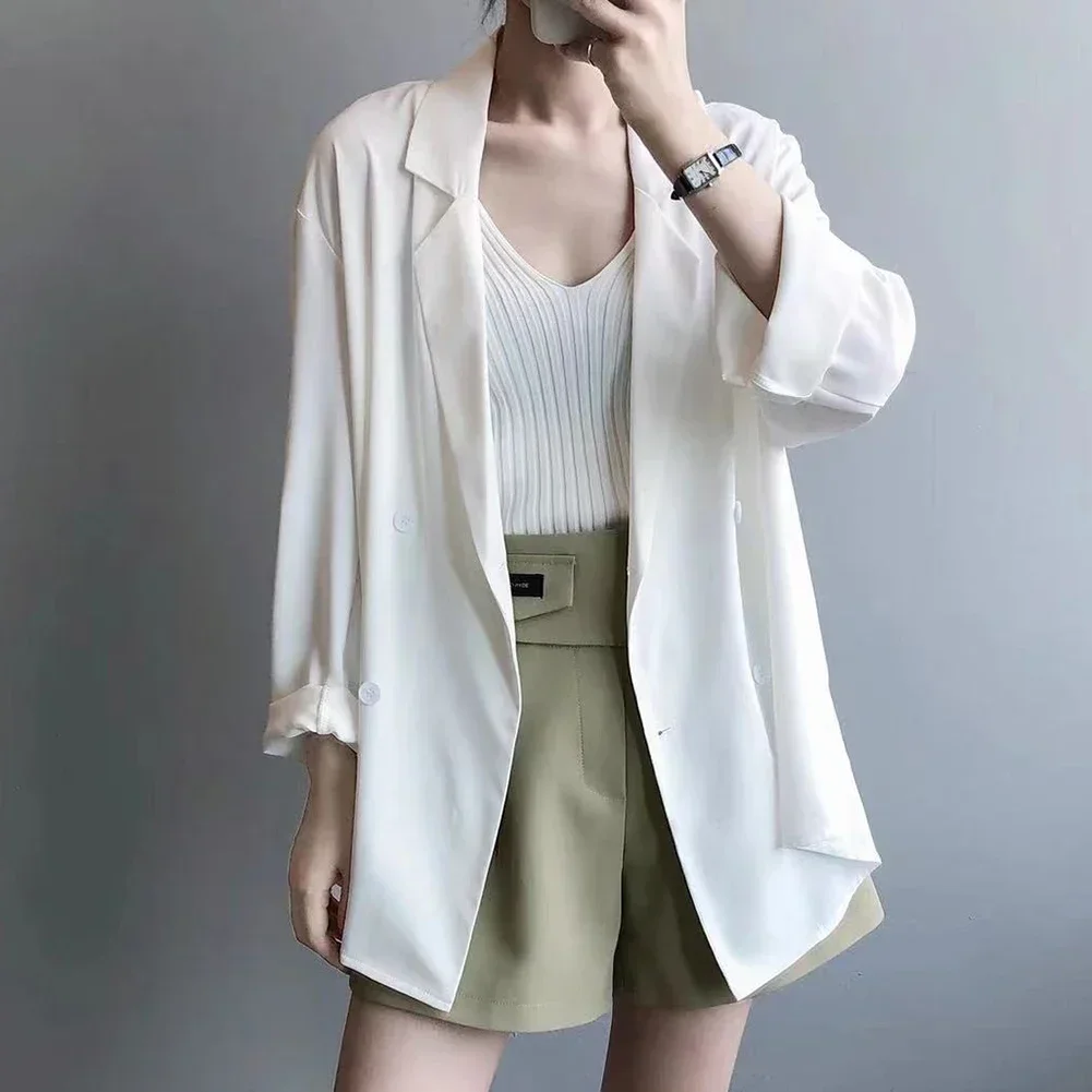 Blazers femininos verão lapela manga cheia ternos elegante trabalho ol blazer fino jaquetas de escritório casual sólido casacos negócios casaco superior