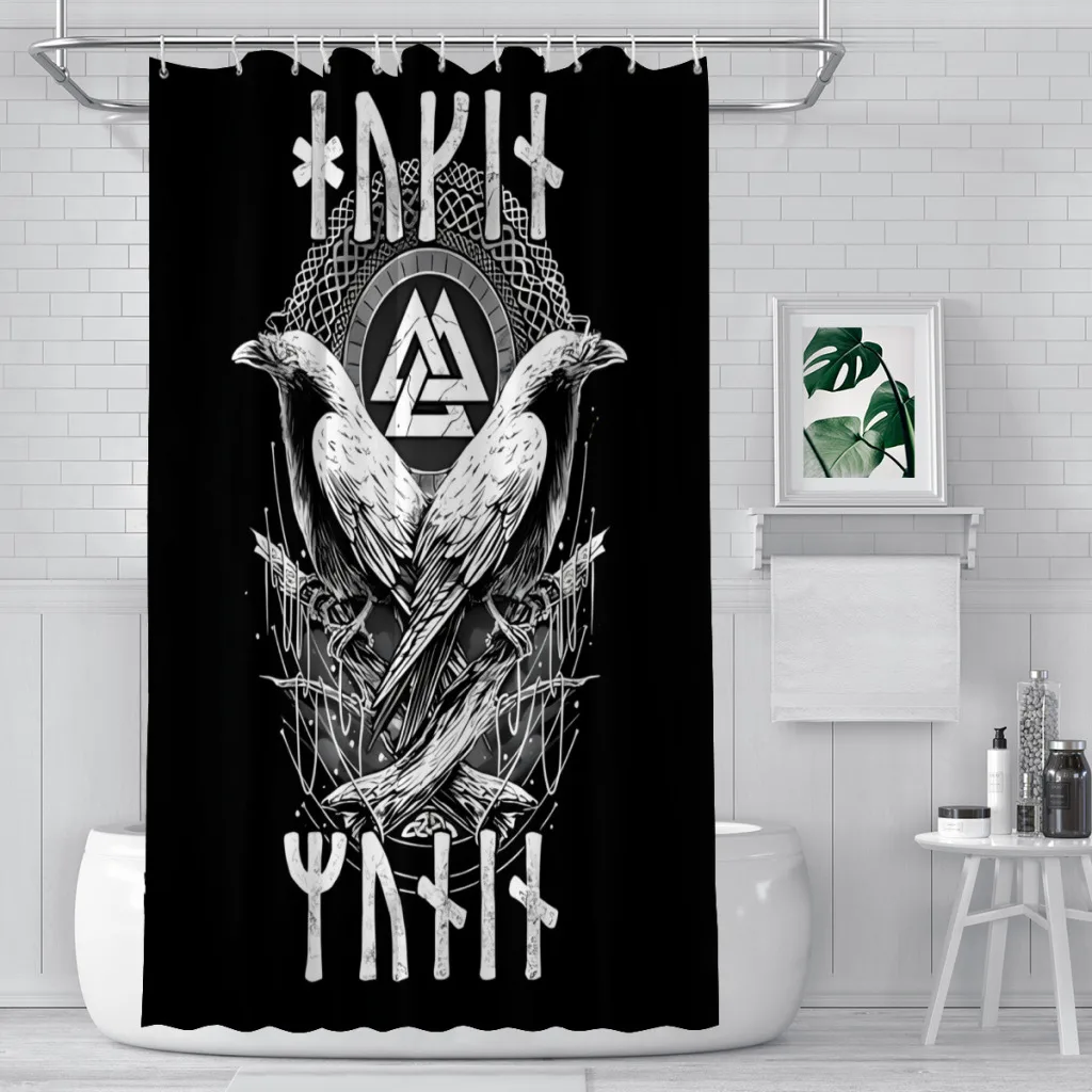 Raven Odin Futhark Runes Bathroom Shower Curtains Viking Mythology Waterproof Partition Creative Home Decor Bathroom Accessories