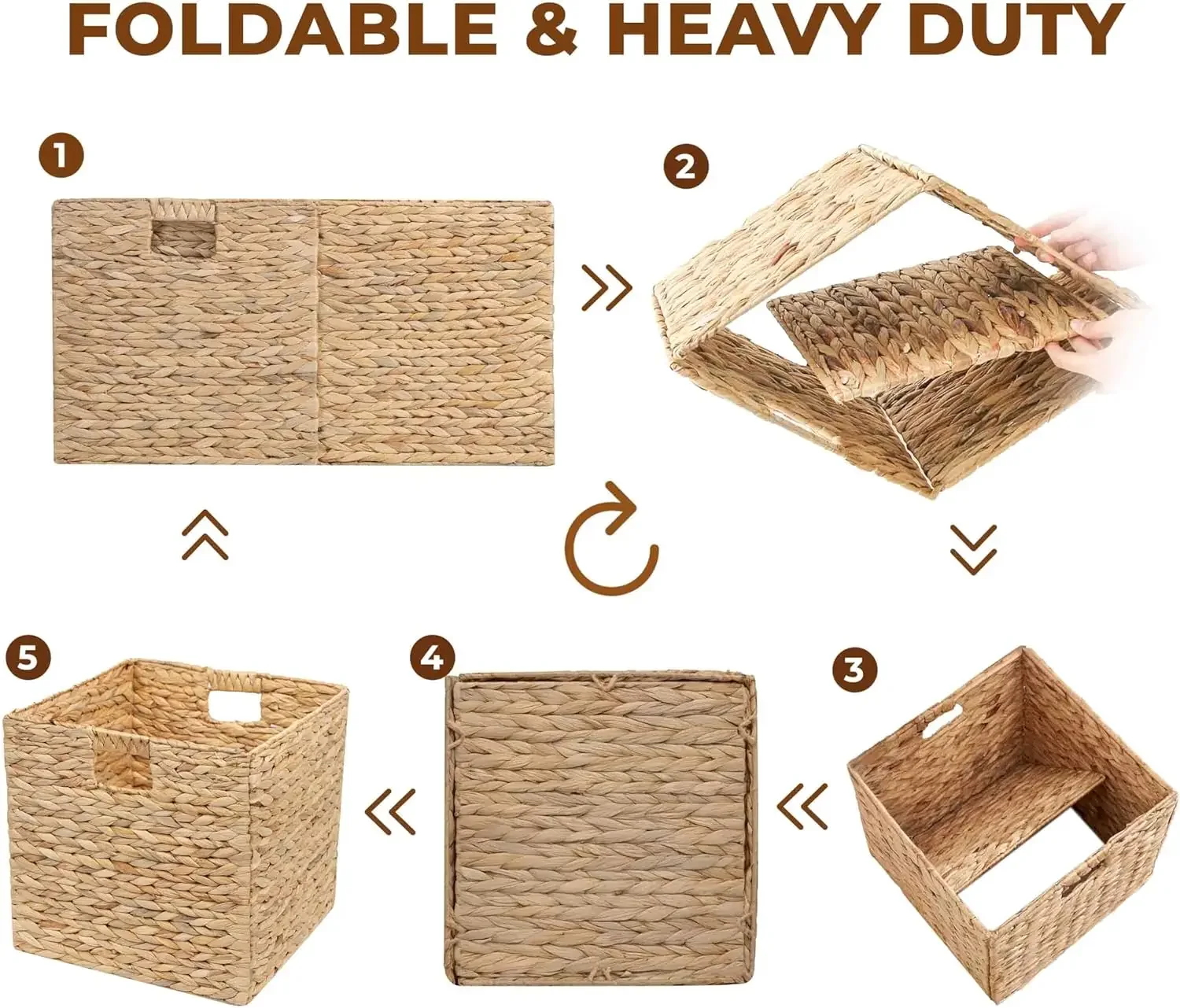 Water Hyacinth Storage Baskets, Wicker Storage Baskets for Shelves, Woven Baskets for Storage, Square Wicker Storage Basket for