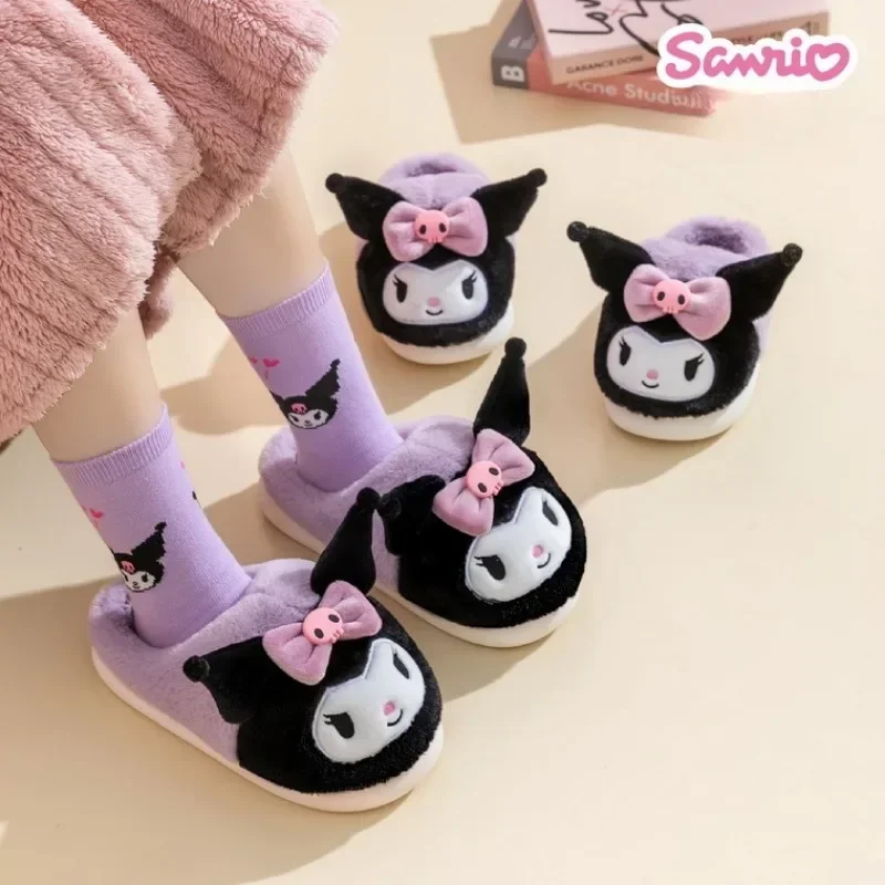 Sanrio Hello Kitty Plush Slippers Anime Character Kuromi My Melody Accessories Women\'s Home Kawaii Soft Sole Non Slip Slippers