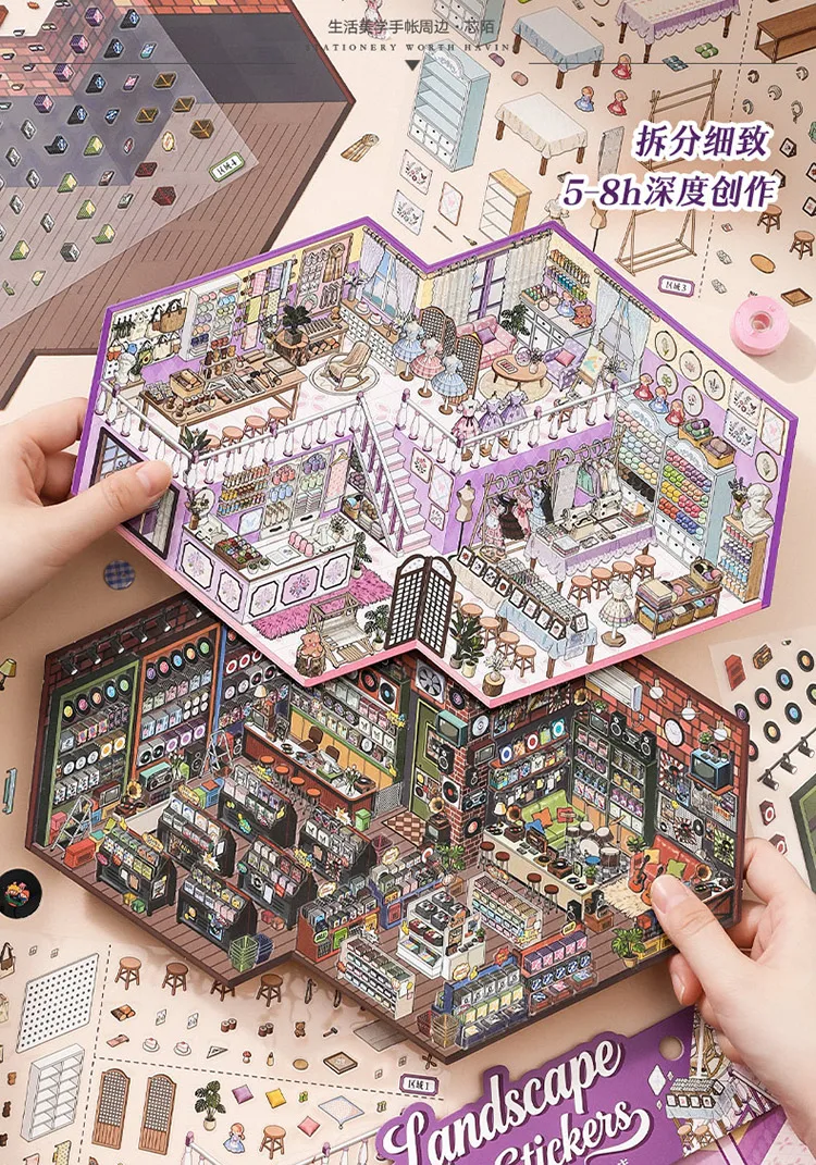 JIANQI Kawaii Store Operator 3D Audiovisueller Shop Landschaftsaufkleber DIY Taschenkabinen-Szene Festivalgeschenk – Detail 1