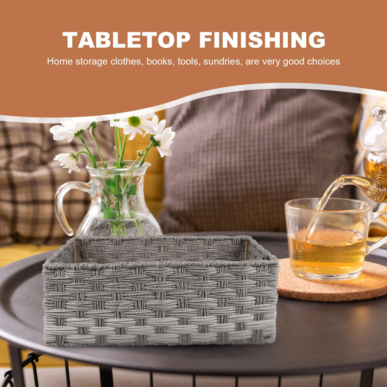 가정용 수납 바구니 인조 라탄 장식 다용도 책상 정리함 홈 용품 사무실 테이블 바구니