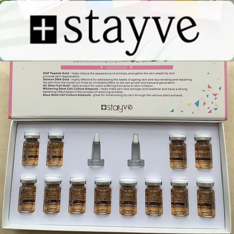 Stayve Gold Ampoule 8 مل مجموعة مصل السلمون DNA الطبيعي اشراق تبييض ترطيب تجديد العناية بالوجه الجلد