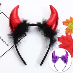 Halloween Plush Horn-shaped Hair Hoop Goth Black Red Ears Hairband Halloween Party Performance Masquerade Decoration Props