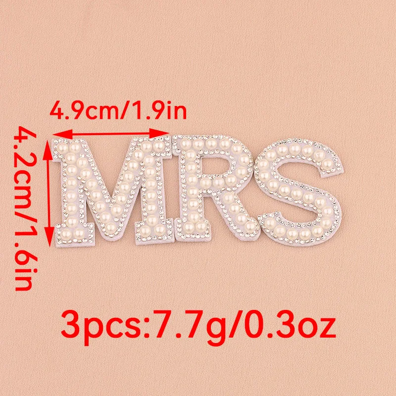 1 Set MRS Faux Pearl Rhinestone Letter Patches, Elegant DIY Wedding Decor for Hats, Clothes, Headbands & Bags