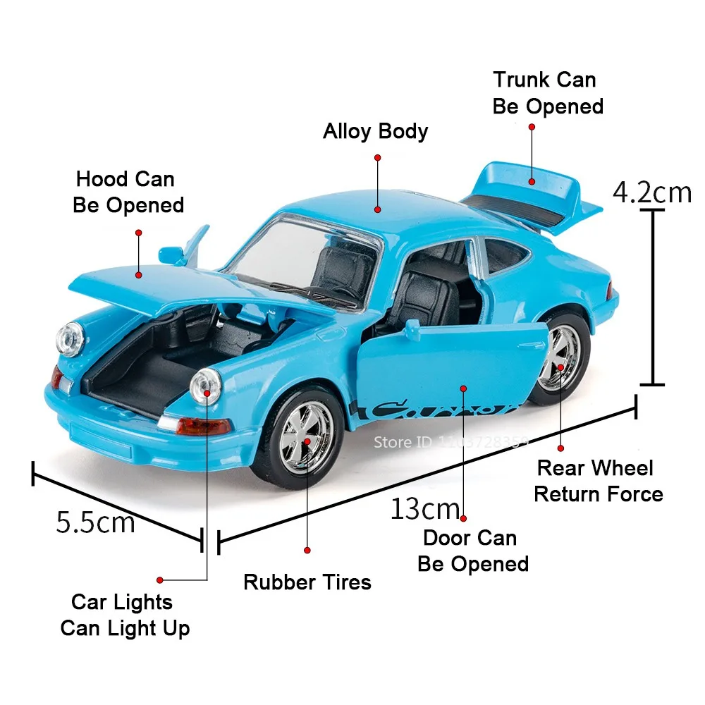 1:36 911 Carrera 1974 Turbo 1978 ของเล่นรถยนต์โลหะผสมDiecastเสียงประตูเปิดดึงกลับMiniยานพาหนะสําหรับของขวัญเด็ก