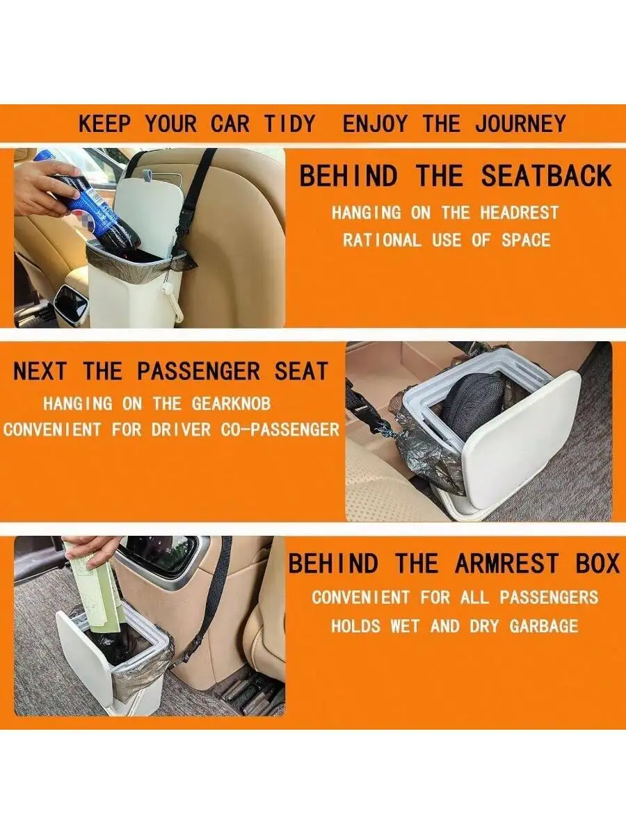 

Leakproof Car Trash Can With Lid Hanging Garbage Bin For Driver Passenger Seat Back Armrest
