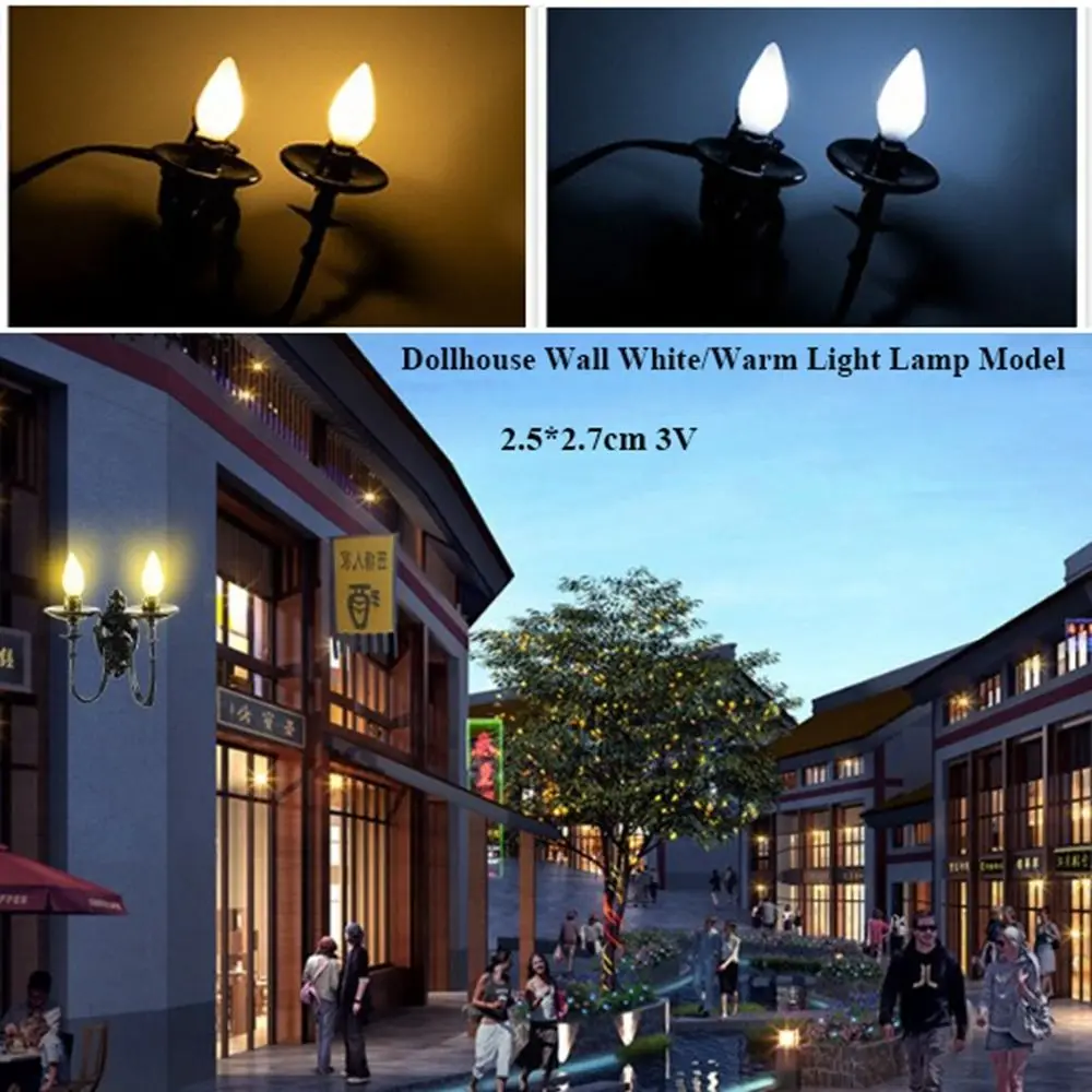 New 2.5*2.7cm Dollhouse Wall Lamp ABS Metal Material House Garden Decor White/Warm Light Model 3V Sand Table Chandelier
