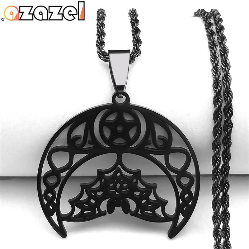 

Gothic Bat Crescent Moon Pentagram Necklace Women Men Stainless Steel Black Color Animal Necklaces Jewelry Halloween Gifts N9742