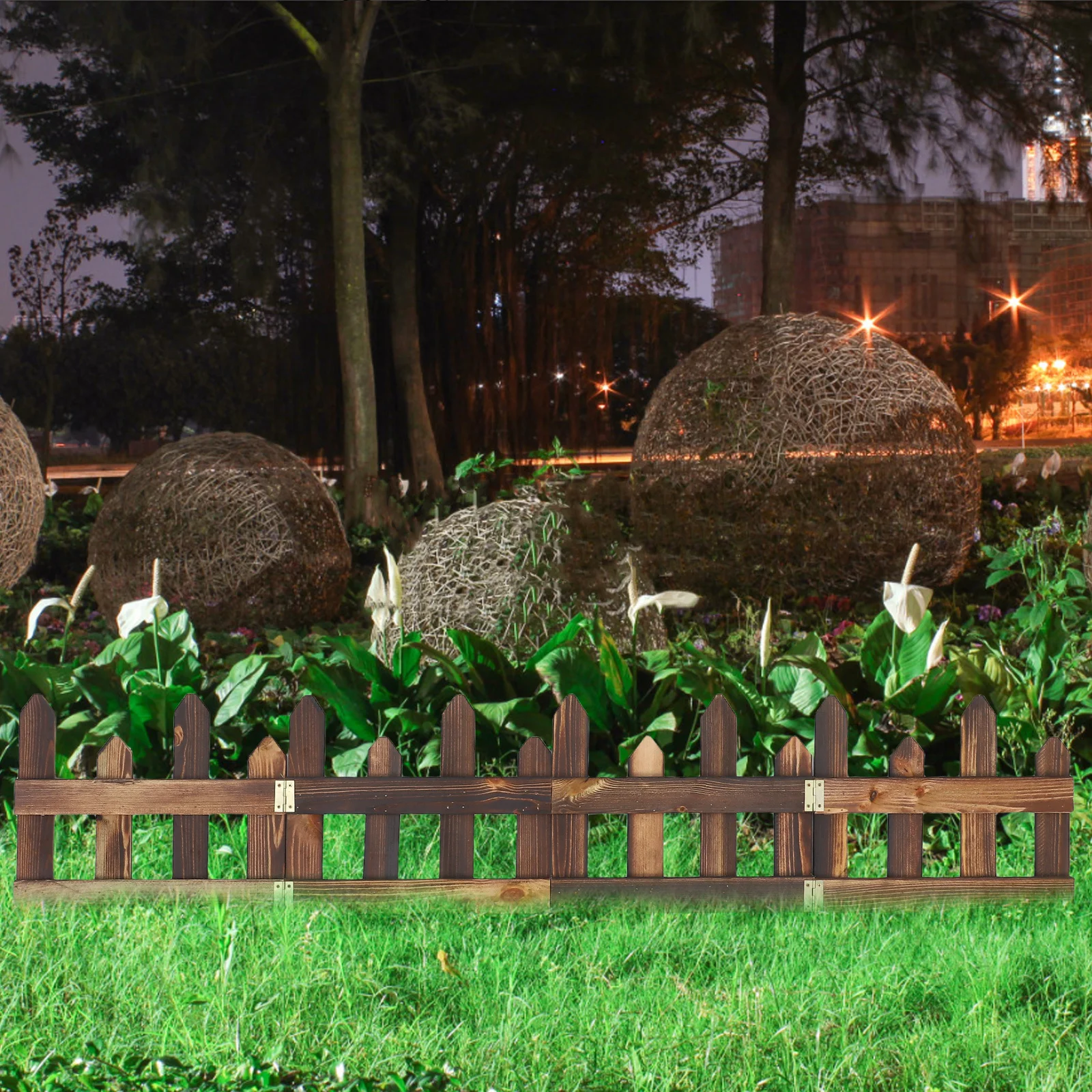 

Wooden Garden Fence Edging Natural Finish Durable Outdoor Decor For Flower Beds Balcony Yard Privacy Lawn Divider Solid