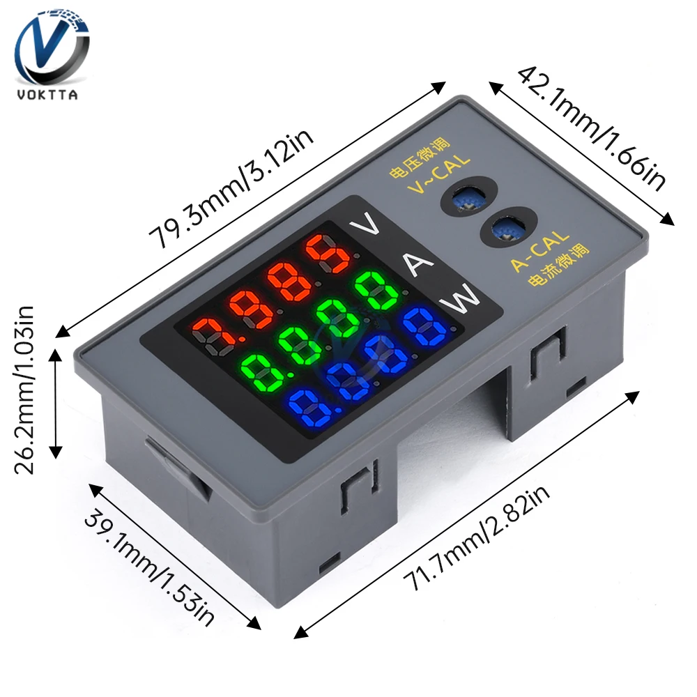 DC730 Digital Voltmeter Ammeter Wattmeter 4-digit Voltage Current Meter Power Meter Voltage Tester Detector DC 0-100V 10A 1000W