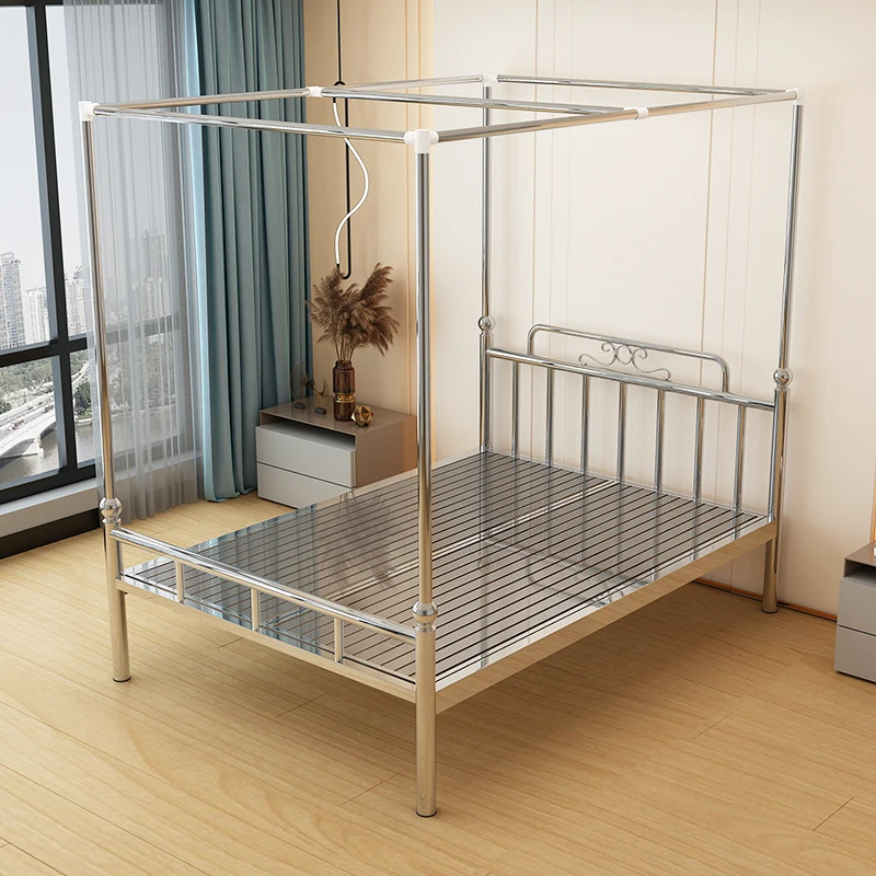 

Stainless steel bed 1.58m modern minimalist luxury 304 thick children's iron art with mosquito net bracket