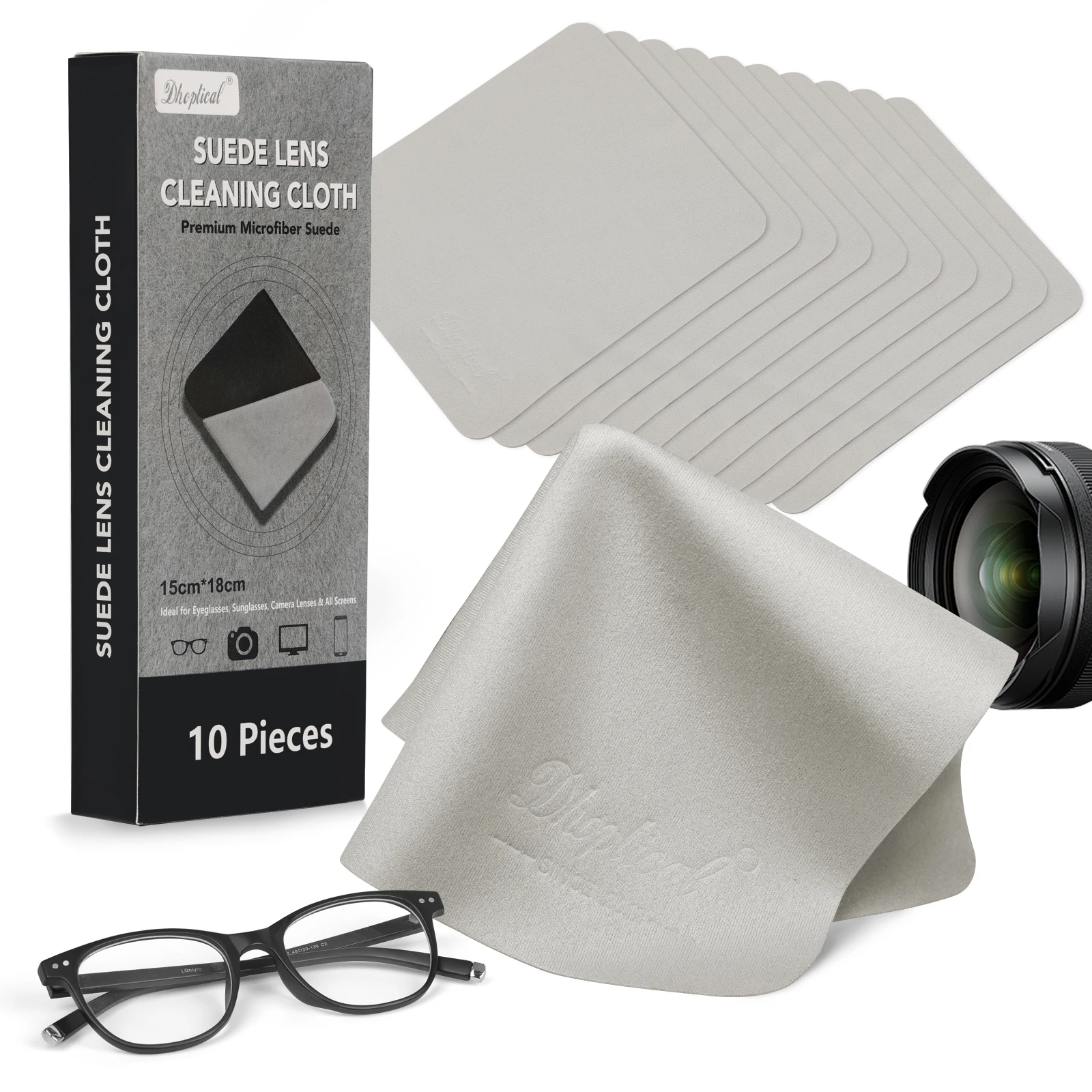 10Pcs 15CM*18CM Suede Lens Cleaning Cloth All Gray Microfiber for Eyeglasses Camera Phone Screen Optical Store Eyeglass