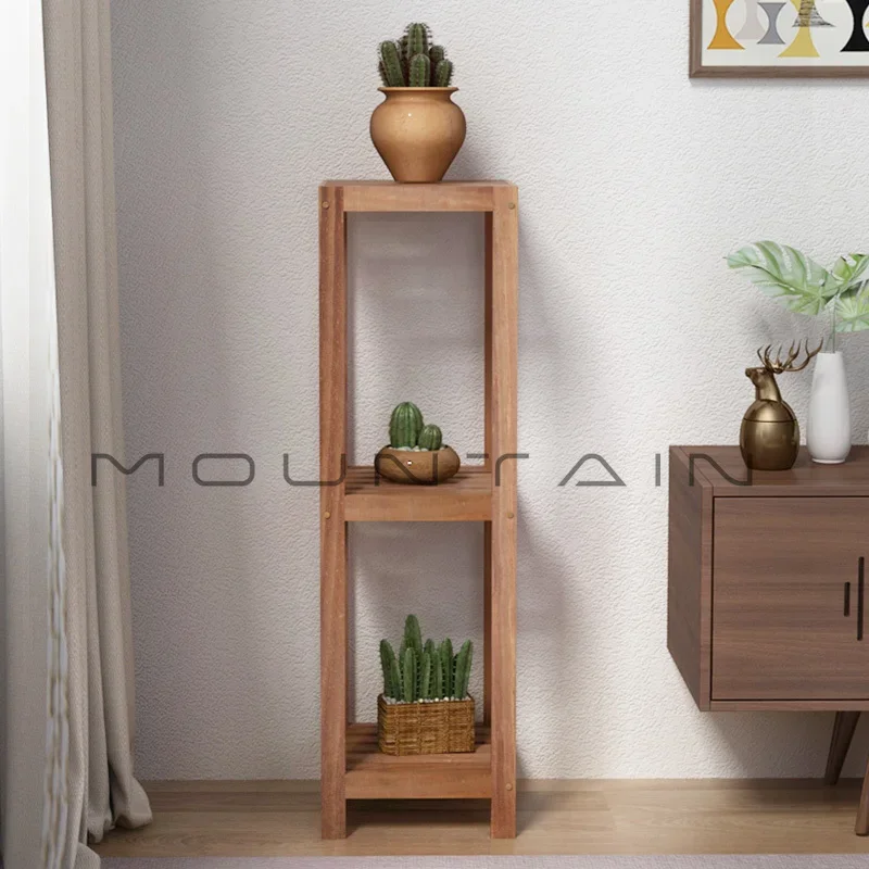 Floor-to-ceiling solid wood flower stand, living room indoor office multi-layer wooden shelf