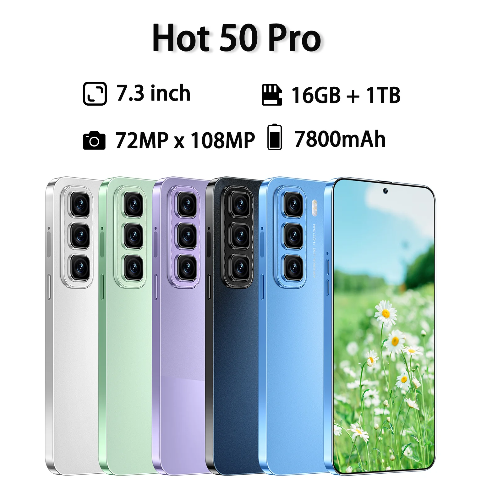 

HOT 50 Pro NEW 2025 HOT 7.3HD Original Android 7800mAh Battery Smart Dual Card 22GB Global Edition Facial Recognition Function