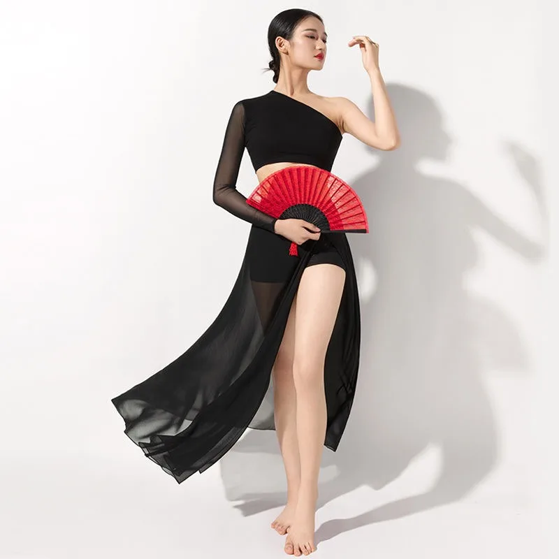 Jazz Dance Classical Dance Ancient Style 2025 New Practice Dress Half body Skirt Mesh Versatile Split Long Skirt