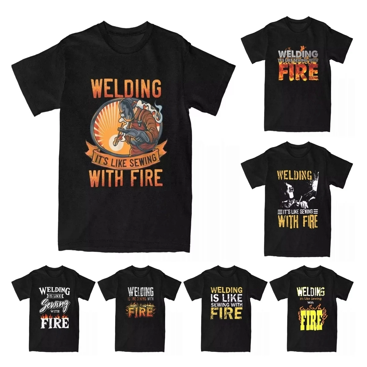 Funny Welder Men Welding It's Like Sewing With Fire T Shirt for Men Cotton Vintage T-Shirt Repairman Tee Shirt Clothes Gift Idea