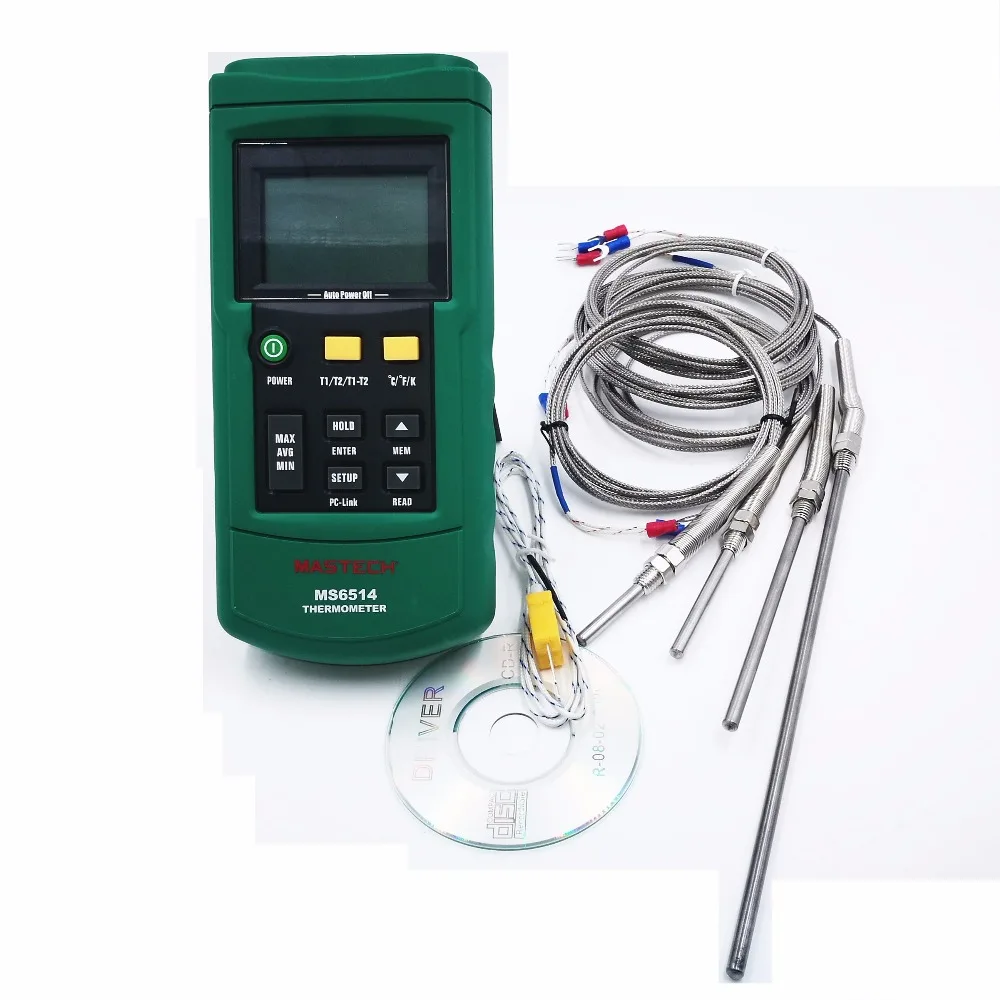 MASTECH MS6514 Dual Channel Digital Thermometer + 30mm 50mm 100mm 200mm K-type Thermocouple Temperature Sensor Probe 2 Meter