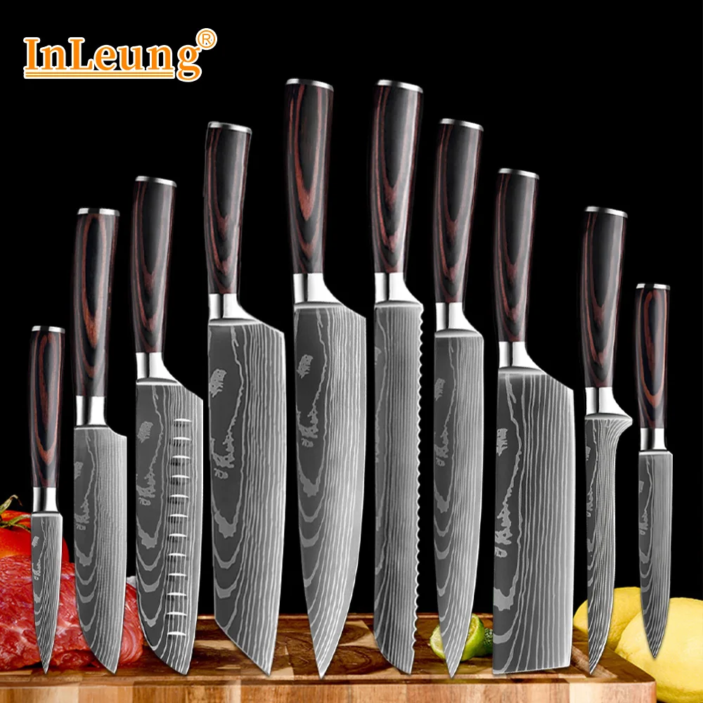 Japanisches Laser-Damaszener Kochmesser-Set: Hackmesser, Santoku, Ausbeinmesser, Mehrzweckmesser für Obst, Brot, Fleisch, Grillen, Küchenmesser