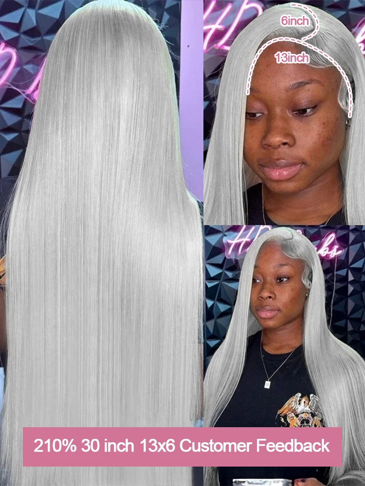250 Density 13x6 Silver Grey Straight HD Lace Frontal Wigs Human Hair 613 Colored Lace Front Wig Brazilian For Women Pre Plucked image 4